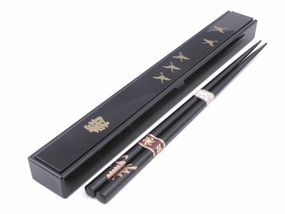 Happy-Sales-HSKS1B-Japanese-Black-Chopsticks-Set-with-Case-Crane-Design-Black-0